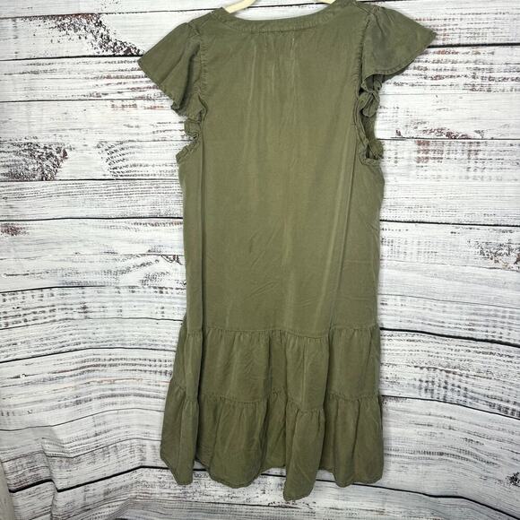 Knox Rose Olive Green Chambray Ruffle Layered Dress Med - Picture 3 of 3